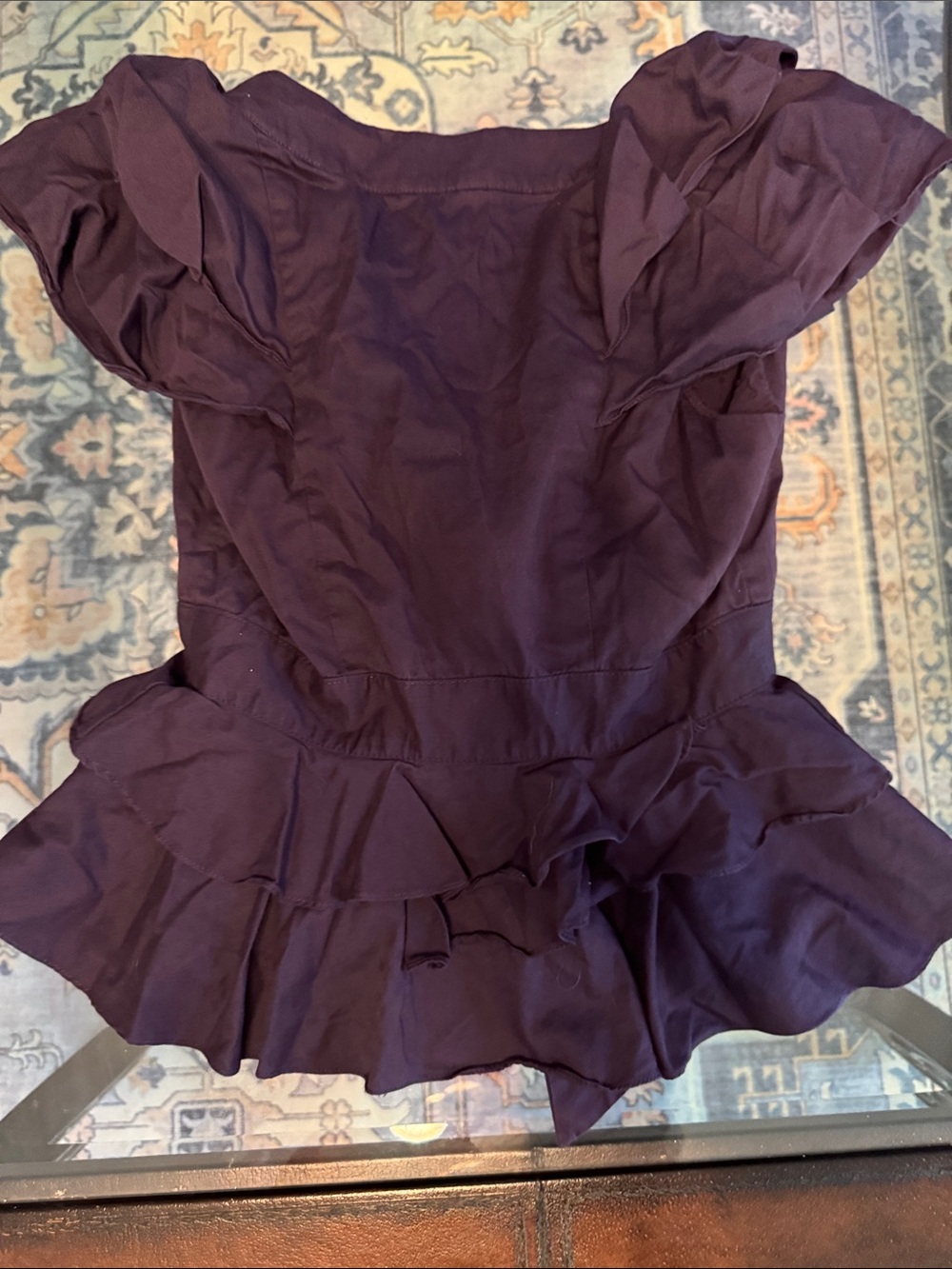 Vintage elevenses Plum Tie-Front Ruffle Peplum Blouse - Picture 5 of 6